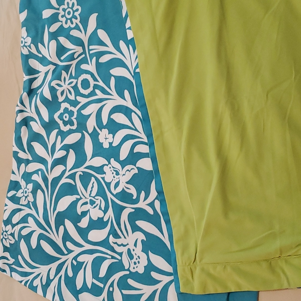 2 standard size shams, teal and white/ lime green